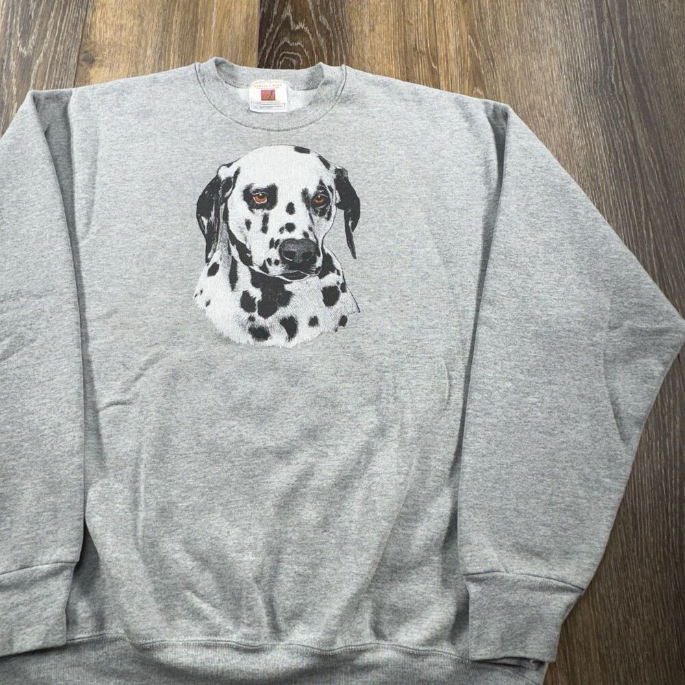 Vintage Dalmatian Sweatshirt Mens XL Gray Dog Puppy Pet Cute 90s Sweatshirt